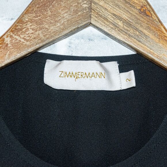 Zimmermann Women's Pleat Swing Top in Black zip Shoulder sz 2 - Picture 2 of 9